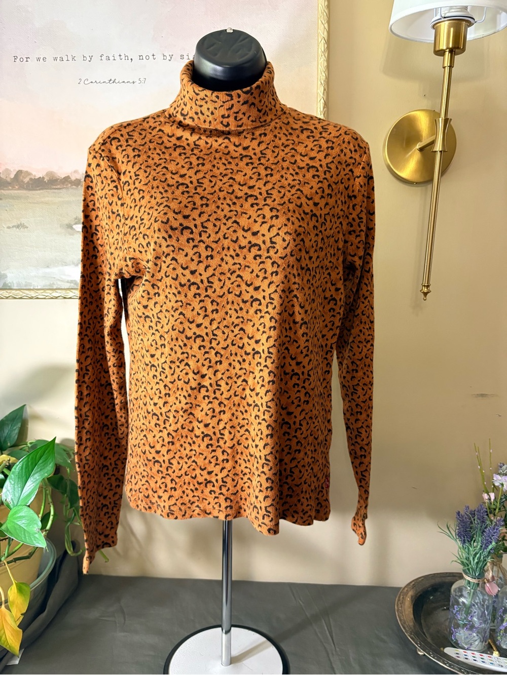 Levi's Rust Orange Leopard-Print Turtleneck Top